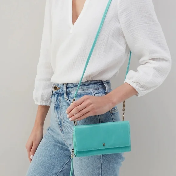 HOBO Rubie Light Aqua Leather Crossbody Bag